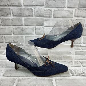 Liz Claiborne Women's Size 10 Demin Pointy Toe Kitten Heel Bow 90s Y2K Vintage